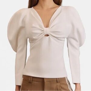 AVEC LES FILLES Bow Keyhole Puff Sleeve Sculptural Balletcore Top